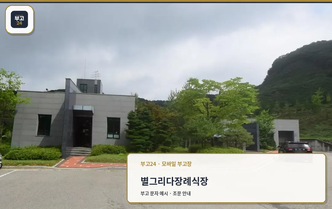 별그리다장례식장 회색 석재 건물 원경